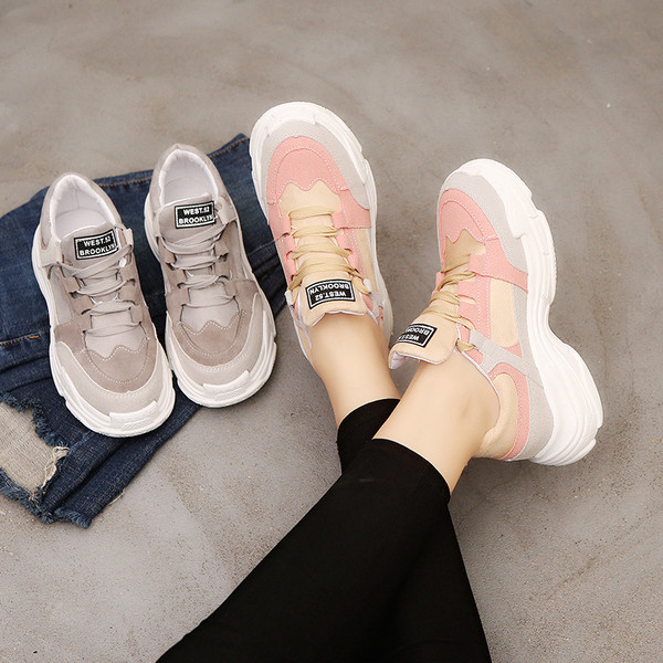 Tenisi dama cu talpa inalta in doua culori