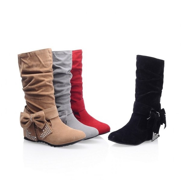 Cizme de dama din piele intoarsa cu panglica in patru culori