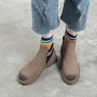 Cizme casual dama din piele intoarsa in doua culori