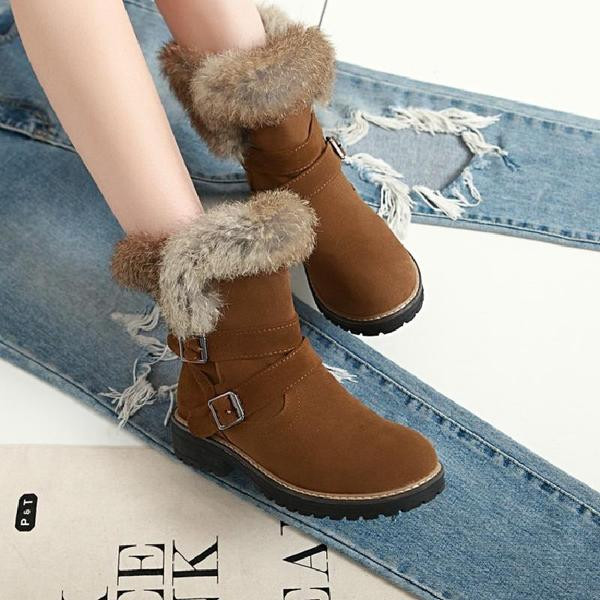 Μοντέρνες γυναικείες μπότες με πόρπη και γούνα σε τρία χρώματα