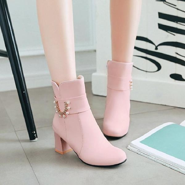 Cizme de dama elegante cu toc gros cu catarama