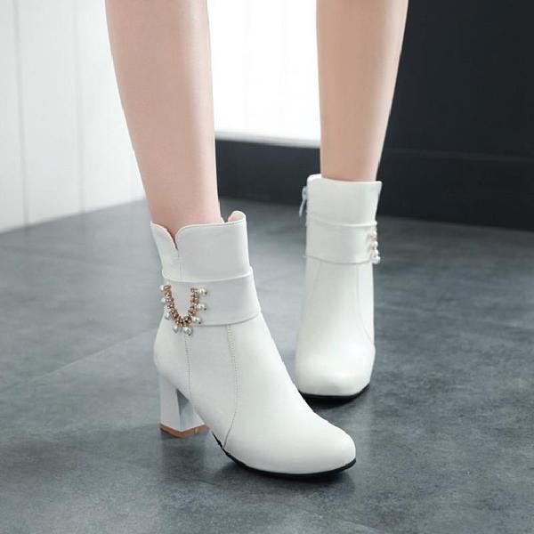 Cizme de dama elegante cu toc gros cu catarama