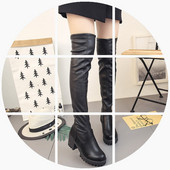 Cizme negre de dama moderne din piele ecologica