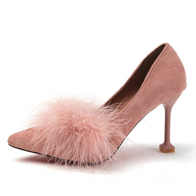 Pantofi de dama stilati model ascutit cu element de puf in mai multe culori