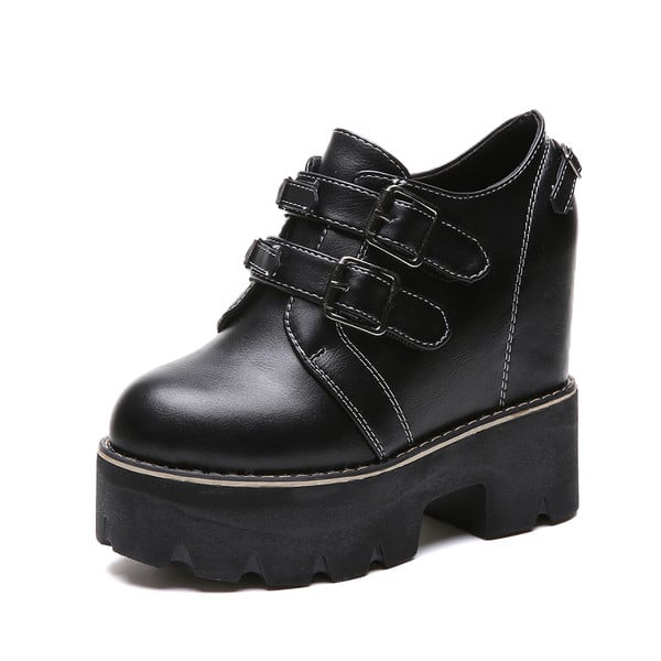 Cizme de dama din piele ecologica cu catarame in negru si maro