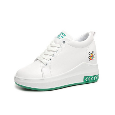 Adidasi moderni de dama cu talpa inalta si broderie in doua culori