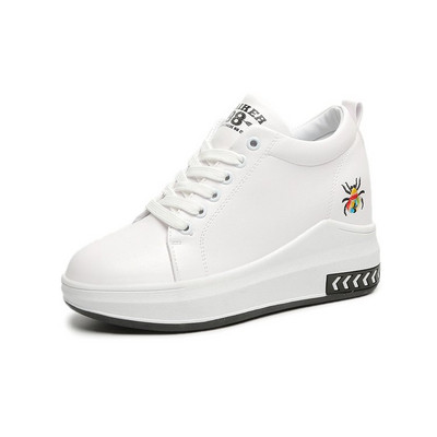 Adidasi moderni de dama cu talpa inalta si broderie in doua culori