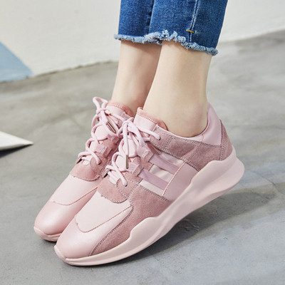 Adidasi eleganti de dama cu sireturi in alb si roz