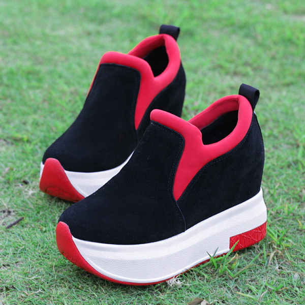 Tenisi dama din piele intoarsa eco cu talpa inalta in mai multe culori