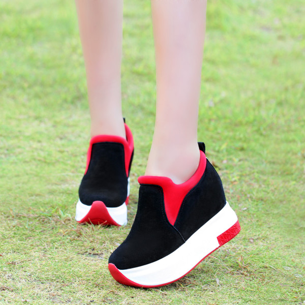 Tenisi dama din piele intoarsa eco cu talpa inalta in mai multe culori