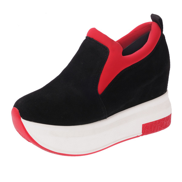 Tenisi dama din piele intoarsa eco cu talpa inalta in mai multe culori