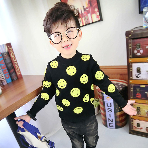 Pulover negru pentru copii cu zambete pentru baieti doua modele