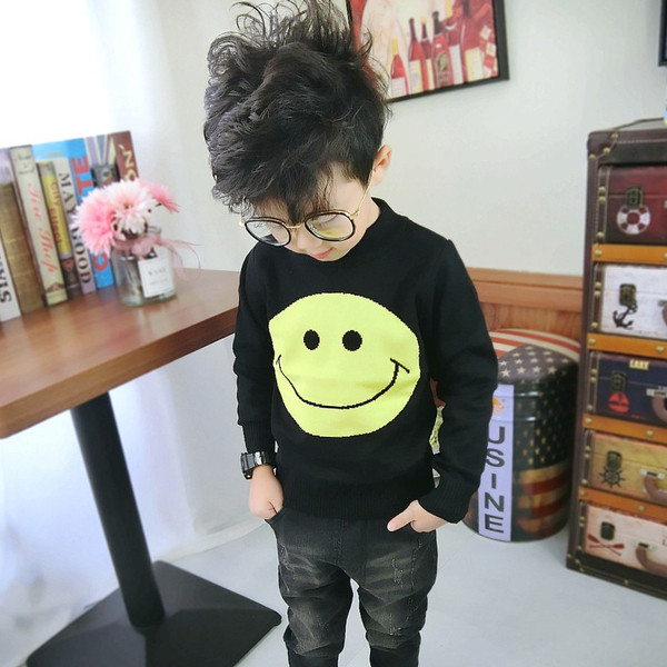 Pulover negru pentru copii cu zambete pentru baieti doua modele