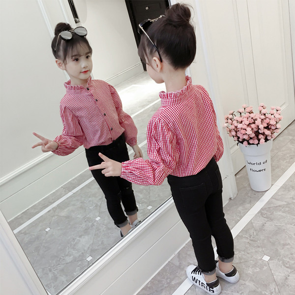 Cămașă pentru copii în carouri pentru fete în două culori