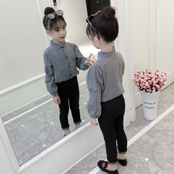 Cămașă pentru copii în carouri pentru fete în două culori