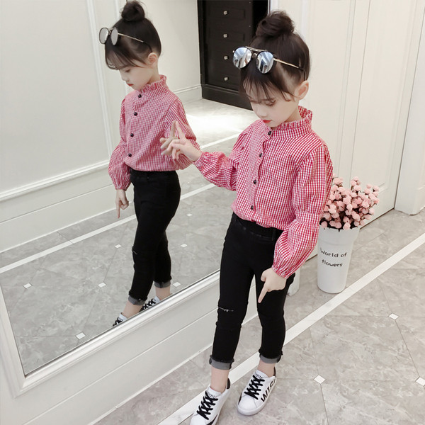 Cămașă pentru copii în carouri pentru fete în două culori