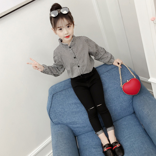 Cămașă pentru copii în carouri pentru fete în două culori