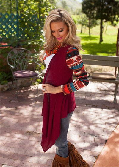 Μοντέρνά γυναικεία ζακέτα με πολύχρωμα μανίκια - τέσσερα χρώματα