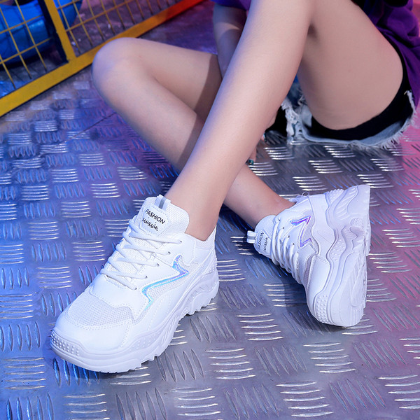 Model nou de adidasi albi de dama cu talpa inalta - mai multe culori