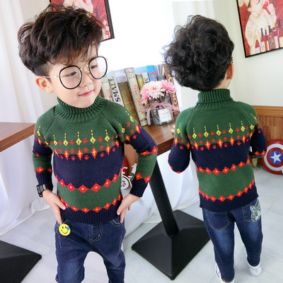 Детски стилен пуловер за момчета в зелен цвят