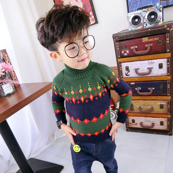 Pulover stilat pentru copii pentru baieti de culoare verde