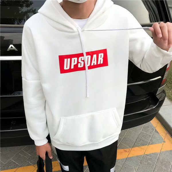 Hanorac larg pentru bărbați cu inscripție și glugă