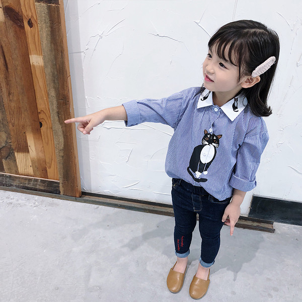 Παιδικό πουκάμισο για κορίτσια με κεντήματα σε μπλε χρώμα