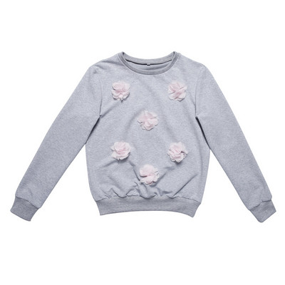 Модерна дамска блуза с 3D елемнт в розов и сив цвят