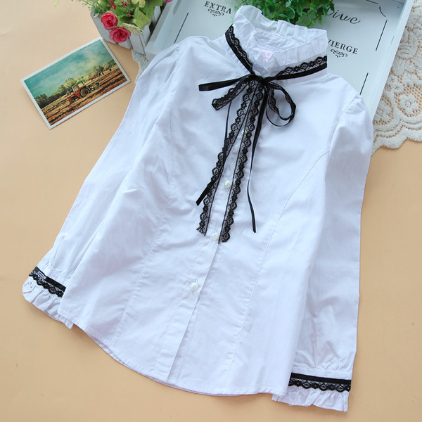 Μοντέρνο παιδικό πουκάμισο για κορίτσια με μαύρη κορδέλα