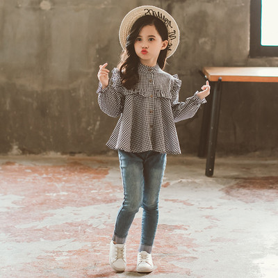 Детска модерна карирана риза за момичета в два цвята