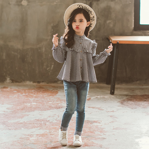 Детска модерна карирана риза за момичета в два цвята