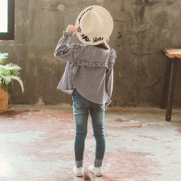 Детска модерна карирана риза за момичета в два цвята