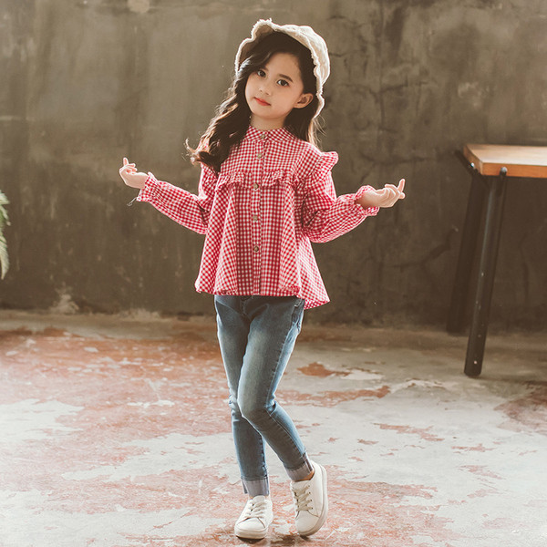 Детска модерна карирана риза за момичета в два цвята