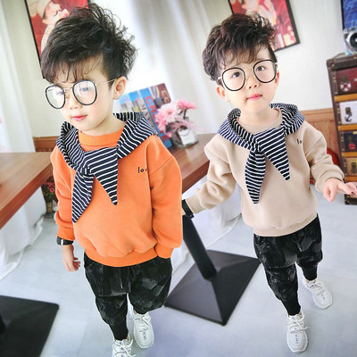 Стилен детски пуловер с качулка за момчета в два цвята