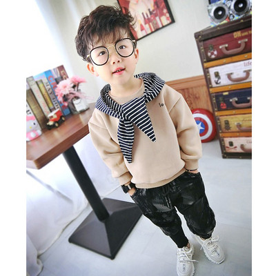 Стилен детски пуловер с качулка за момчета в два цвята