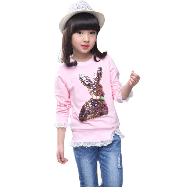 Детска блуза за момичета с пайети и дантела 