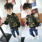 Детски модерен камуфлажен суичър с качулка за момчета