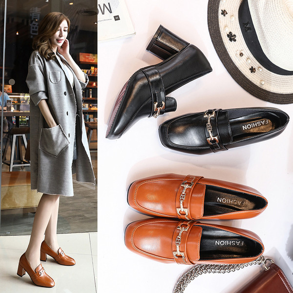 Стилни дамски мокасини на ток от еко кожа в два цвята