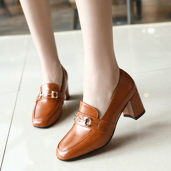 Стилни дамски мокасини на ток от еко кожа в два цвята