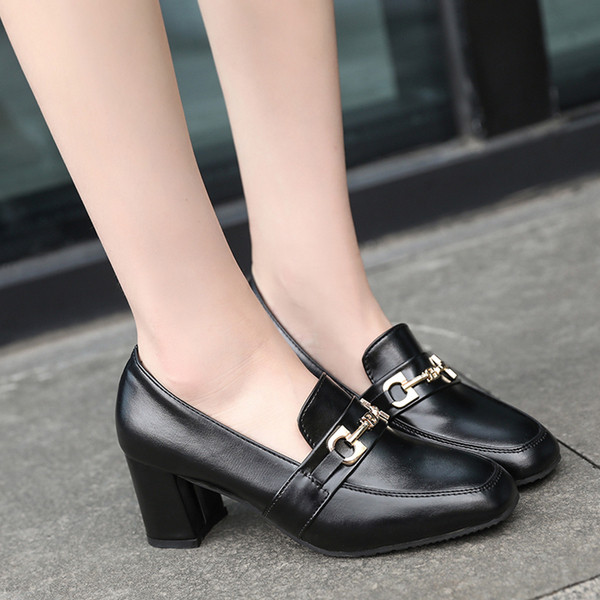 Стилни дамски мокасини на ток от еко кожа в два цвята