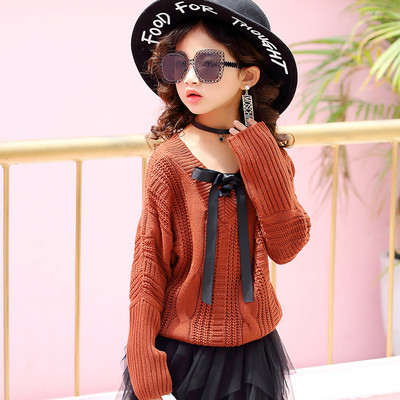 Pulover elegant pentru copii pentru fete cu panglică