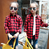 Cămașă pentru copii în carouri pentru fete în roșu și negru