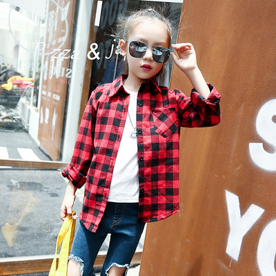 Cămașă pentru copii în carouri pentru fete în roșu și negru