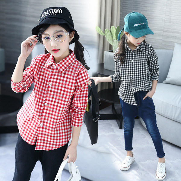 Cămașă pentru copii în carouri cu nasturi în două culori