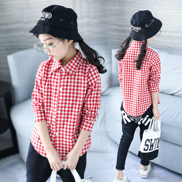 Cămașă pentru copii în carouri cu nasturi în două culori