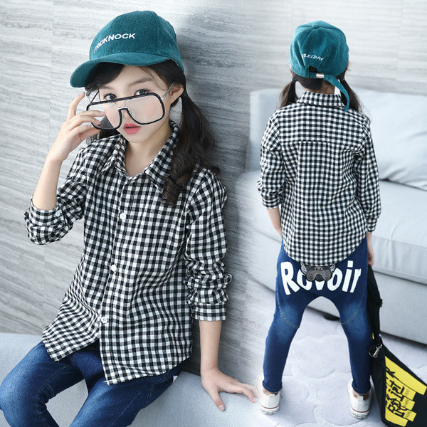 Cămașă pentru copii în carouri cu nasturi în două culori