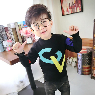 Стилнен детски пуловер за момчета в черен цвят