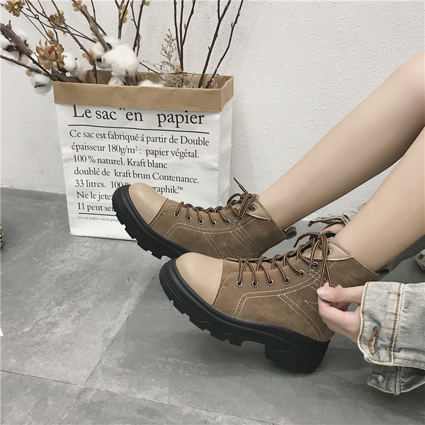 Cizme de dama comode cu sireturi din piele ecologica in doua culori