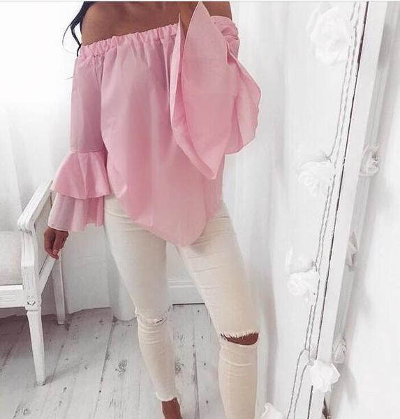 Κομψή γυναικεία μπλούζα με μανίκι λωτού σε διάφορα χρώματα