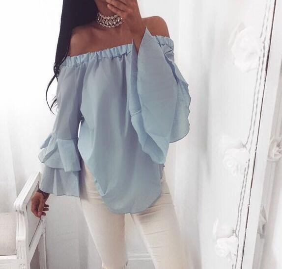 Κομψή γυναικεία μπλούζα με μανίκι λωτού σε διάφορα χρώματα